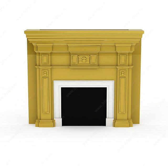 黄色欧式壁炉3D模型