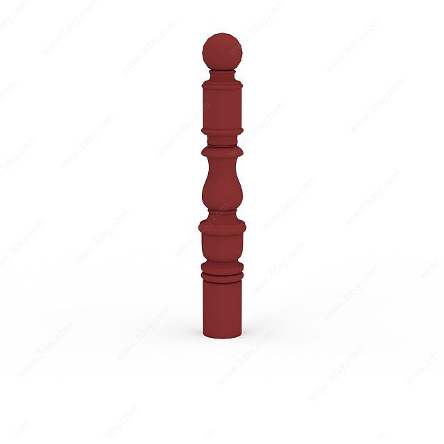 红色古典柱子3D模型