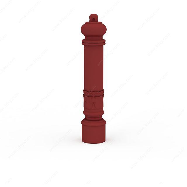 红色欧式圆形柱子3D模型