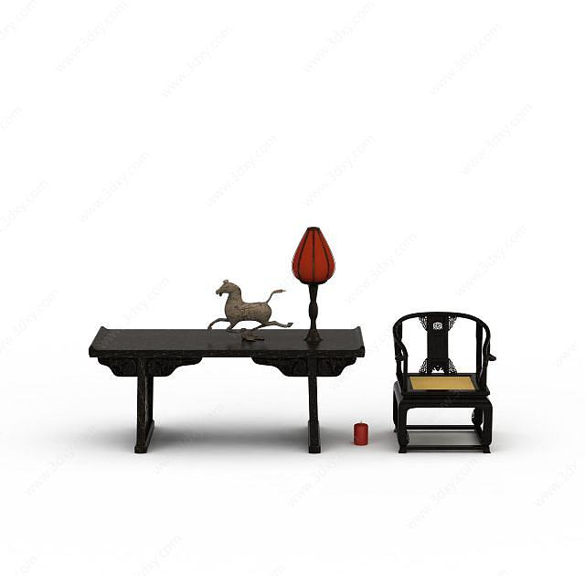 马踏飞燕中式桌椅组合3D模型