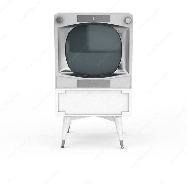 老式黑白电视机3D模型