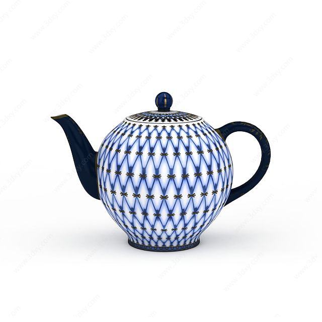 蓝色陶瓷茶壶3D模型