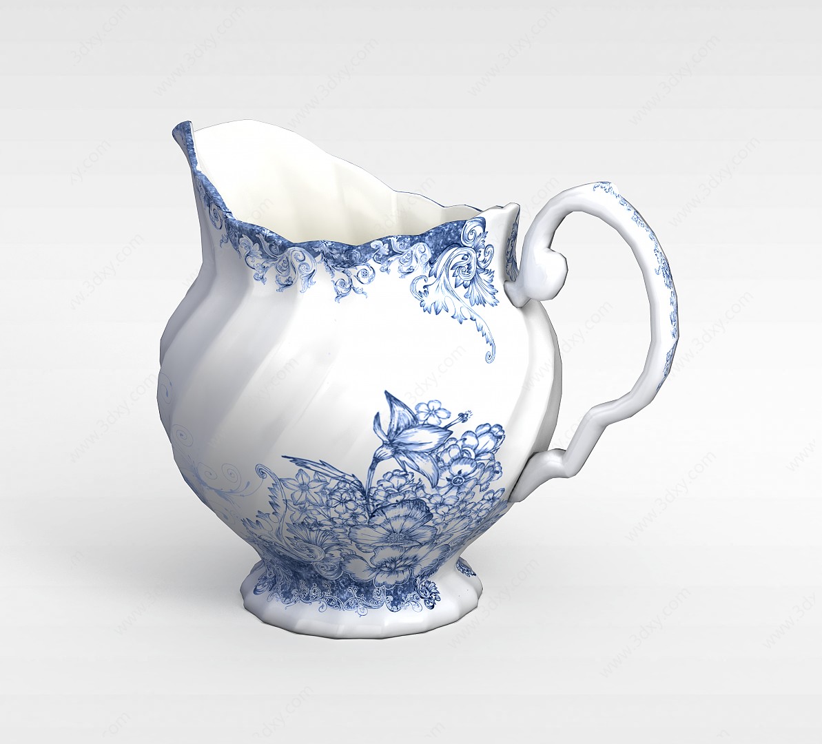 白底蓝花陶瓷水壶3D模型