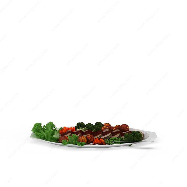 白色蔬菜瓷盘3D模型
