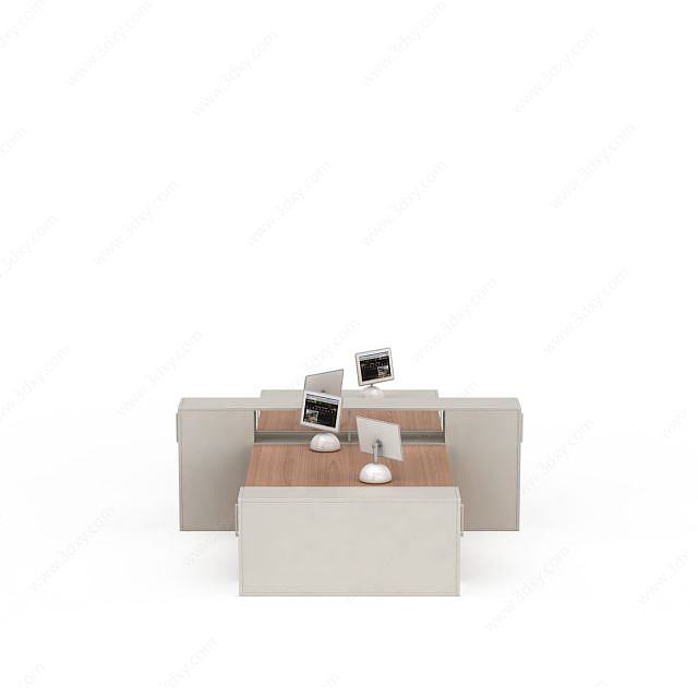 白色木质办公桌3D模型