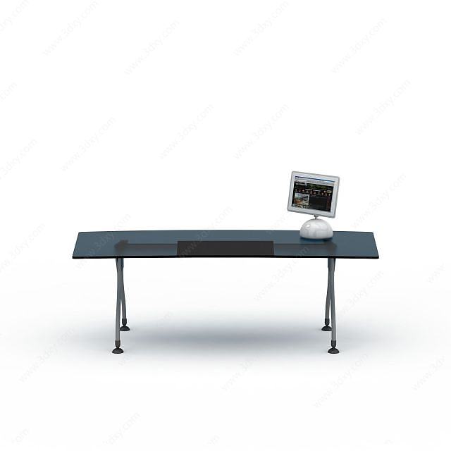 长形玻璃办公桌3D模型