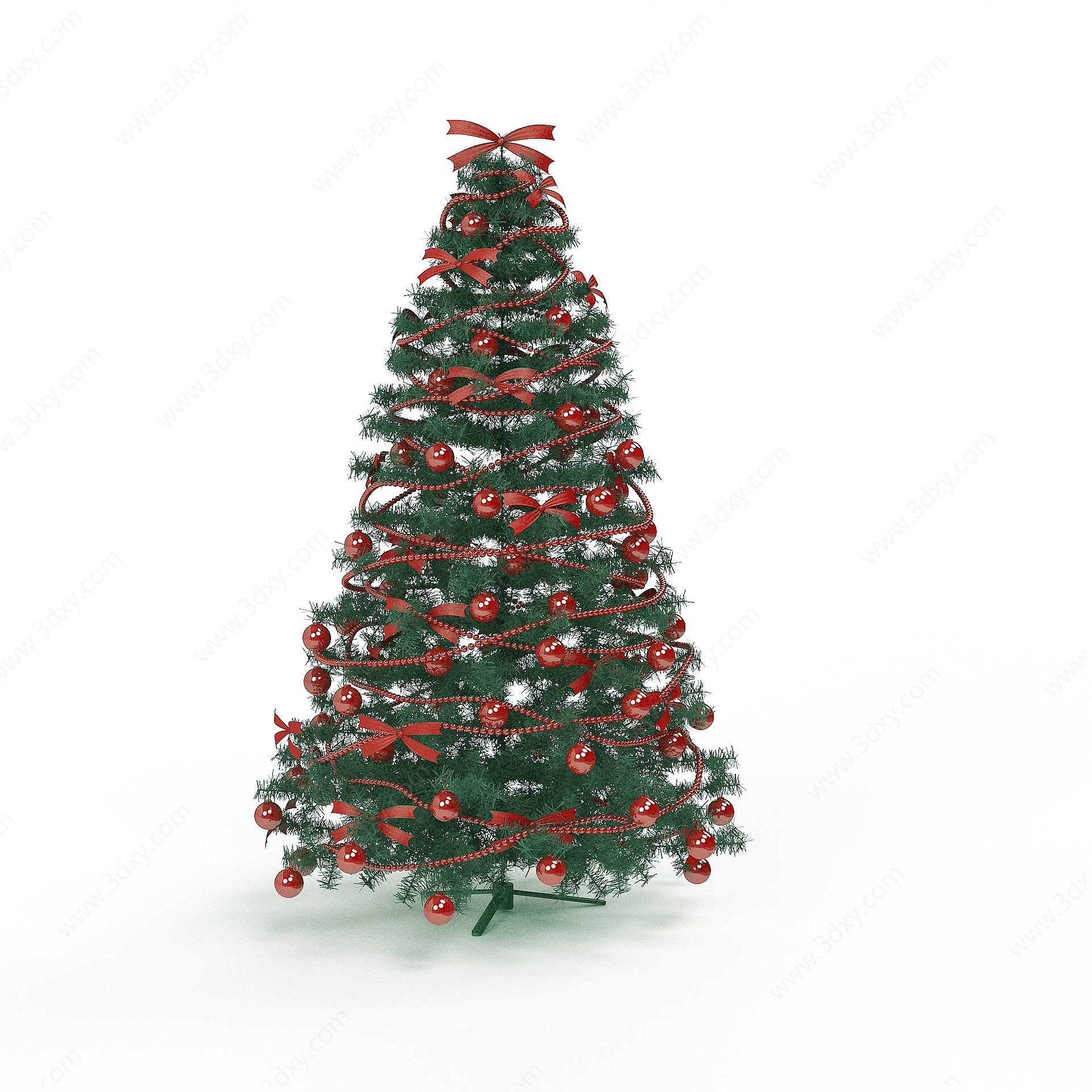 红色彩球圣诞树3D模型
