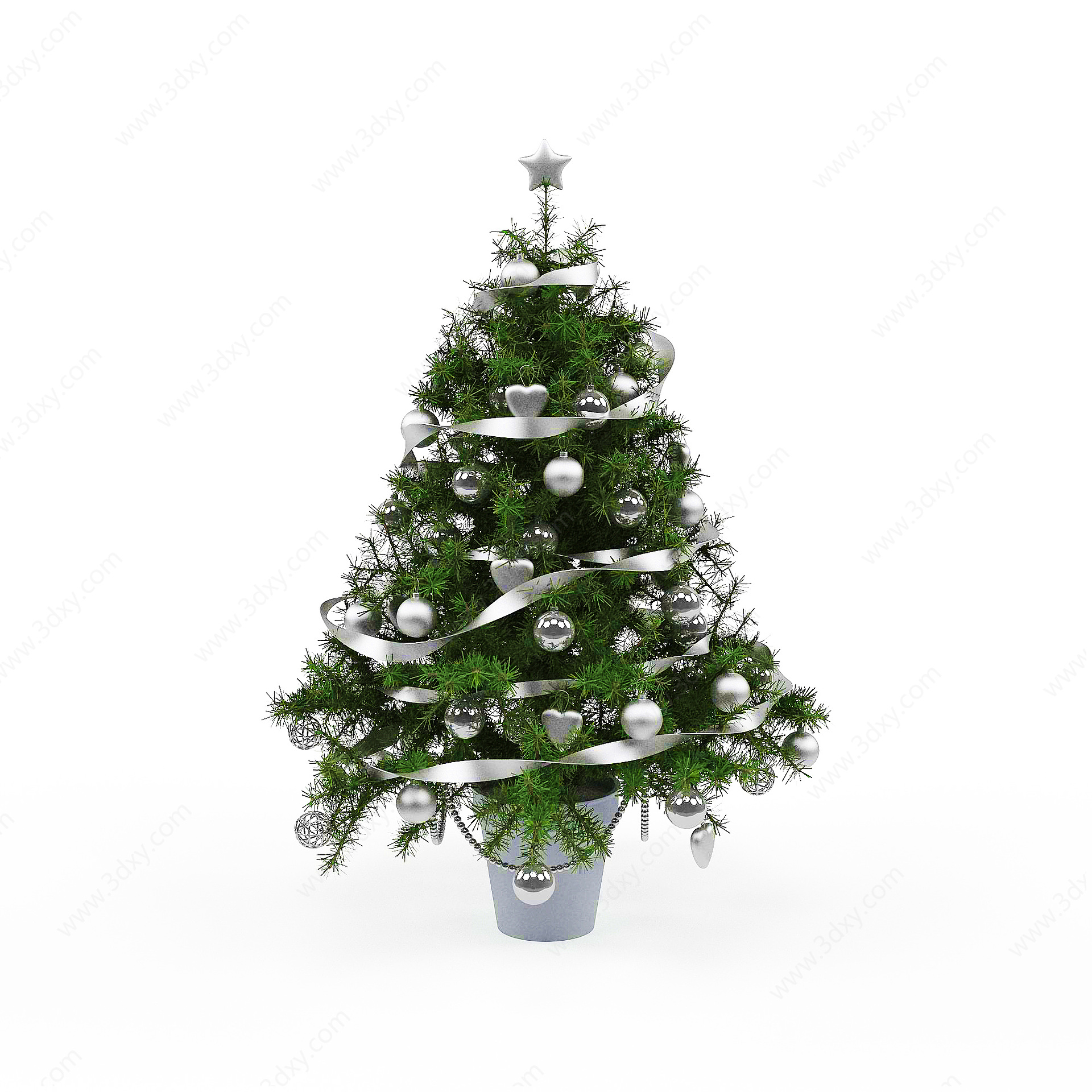 白色装饰球圣诞树3D模型