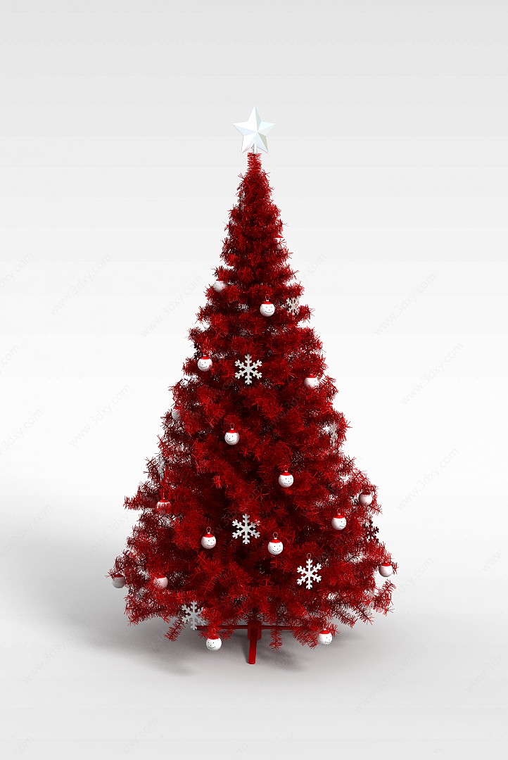 红色仿真圣诞树3D模型