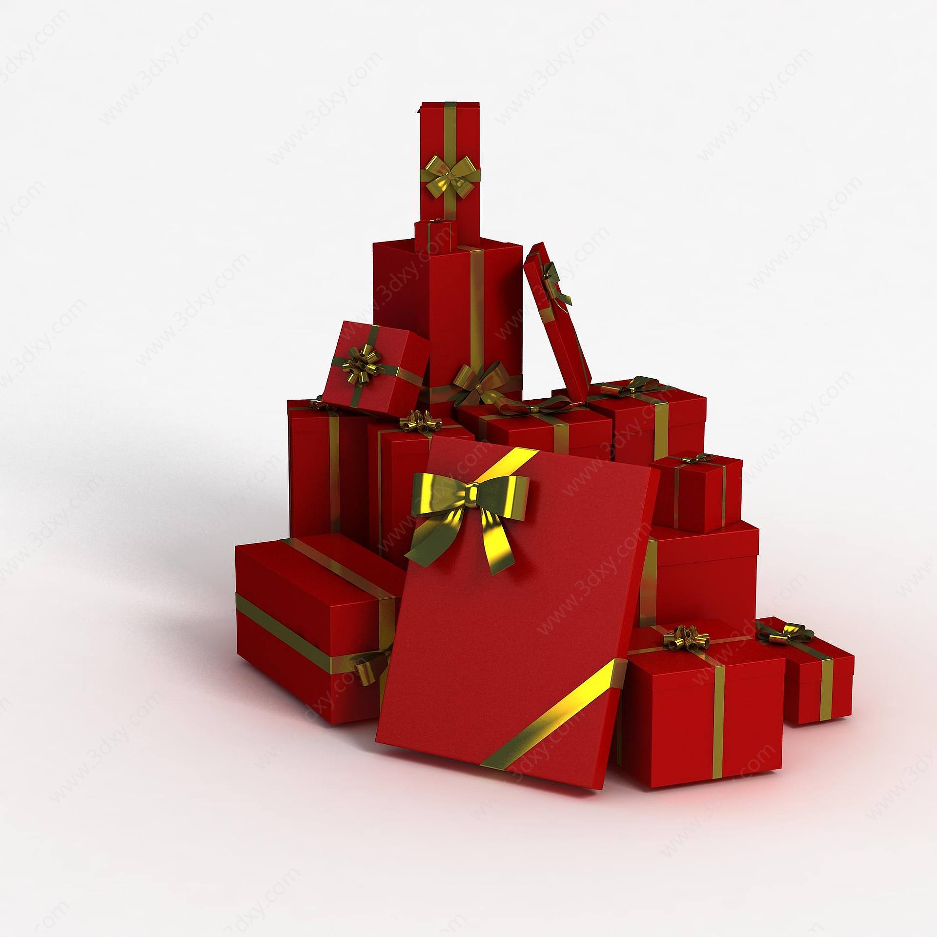 红色圣诞礼物盒3D模型