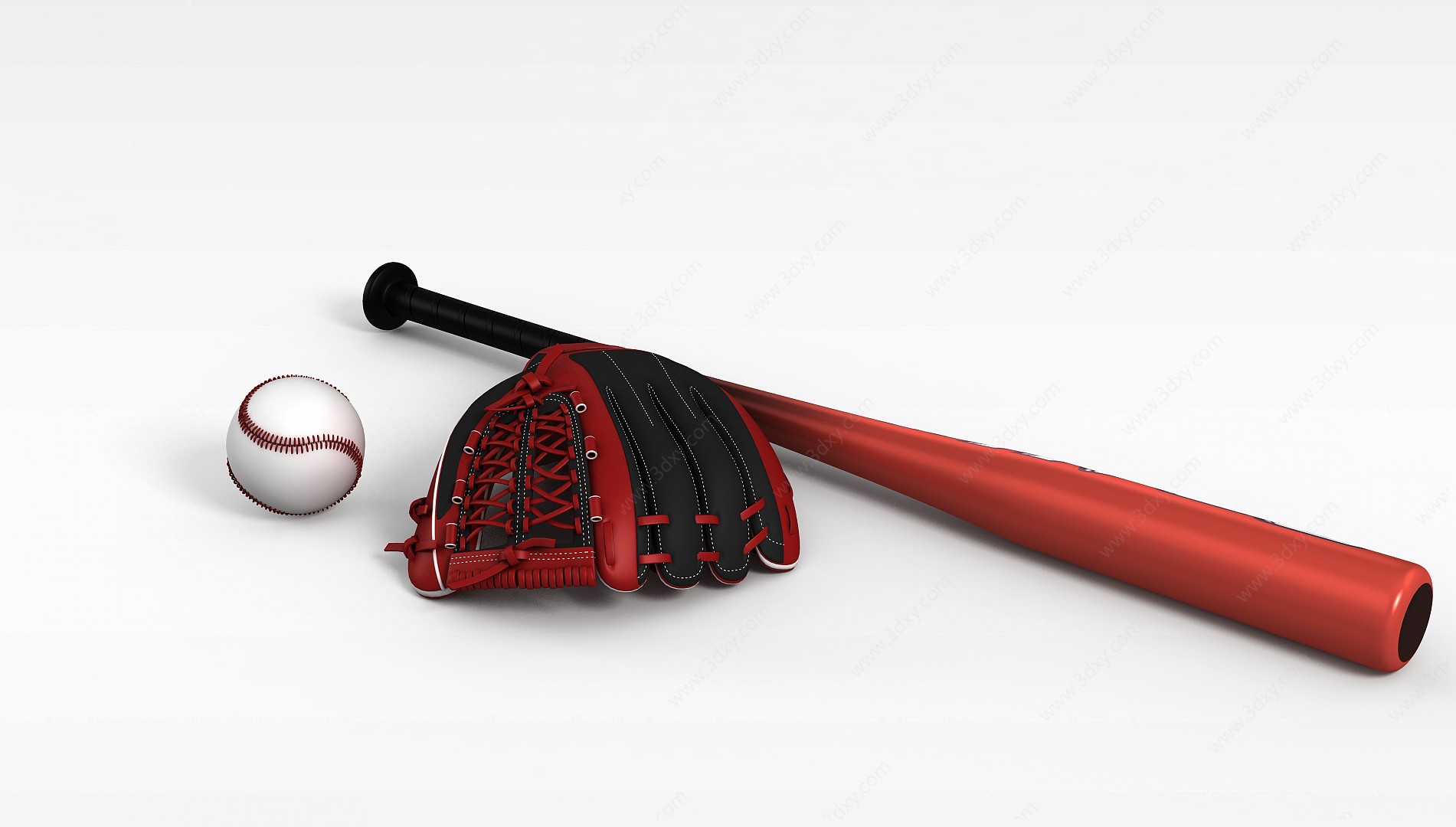 红色棒球组合3D模型