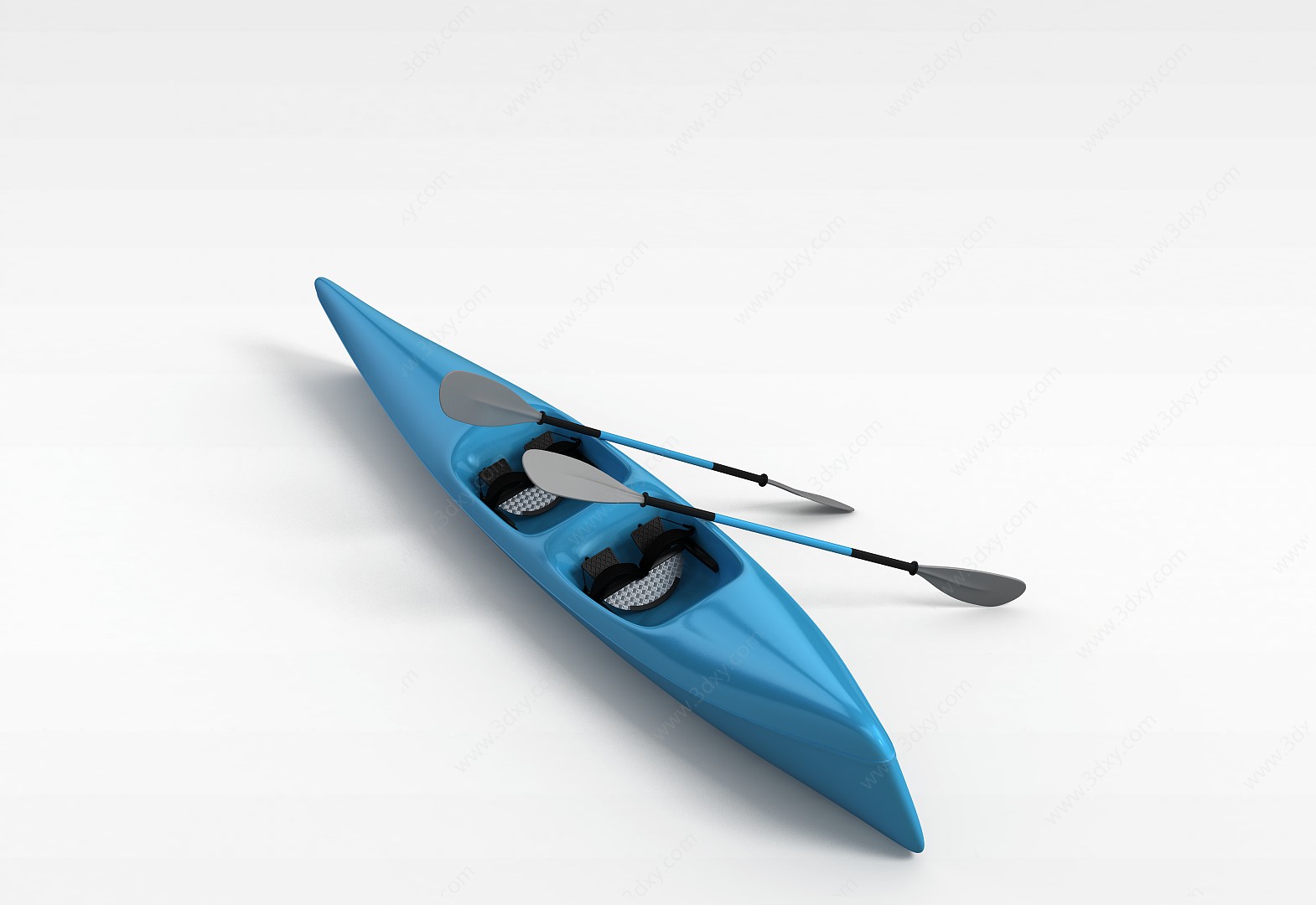 蓝色双人划艇3D模型