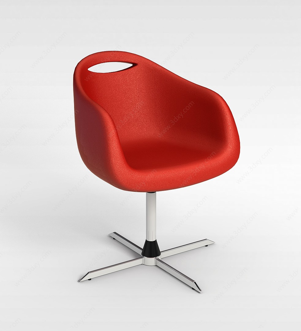 红色单人转椅3D模型