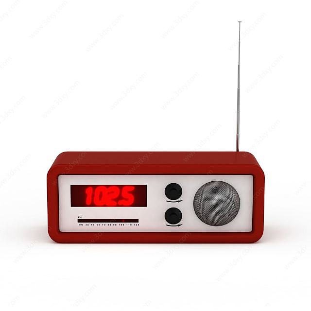 红色老式收音机3D模型