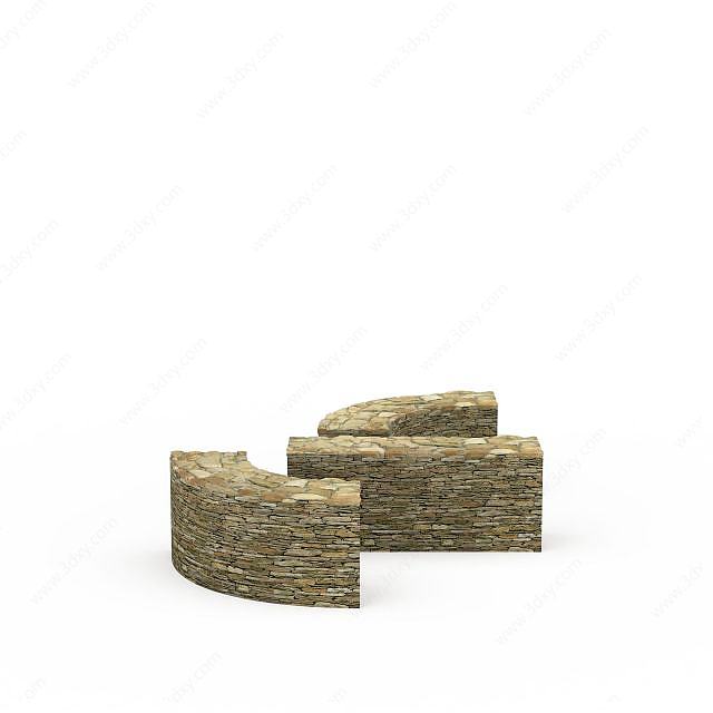 复古石头围墙3D模型
