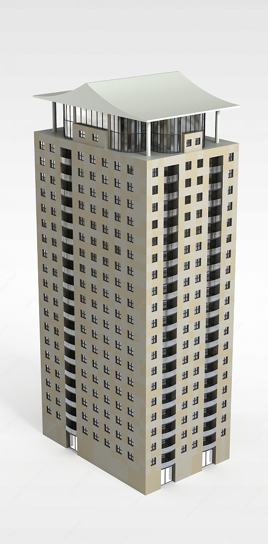 白色方形大楼3D模型