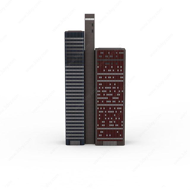 红色高楼大厦3D模型