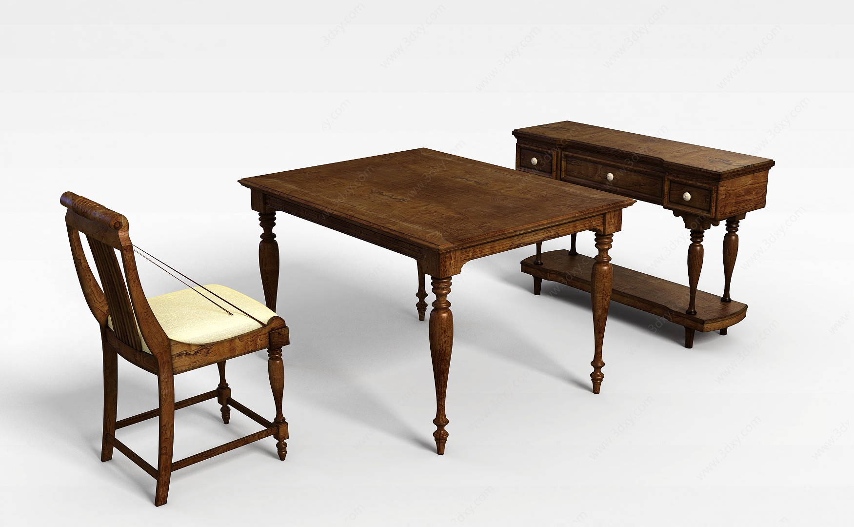欧式实木书桌3D模型