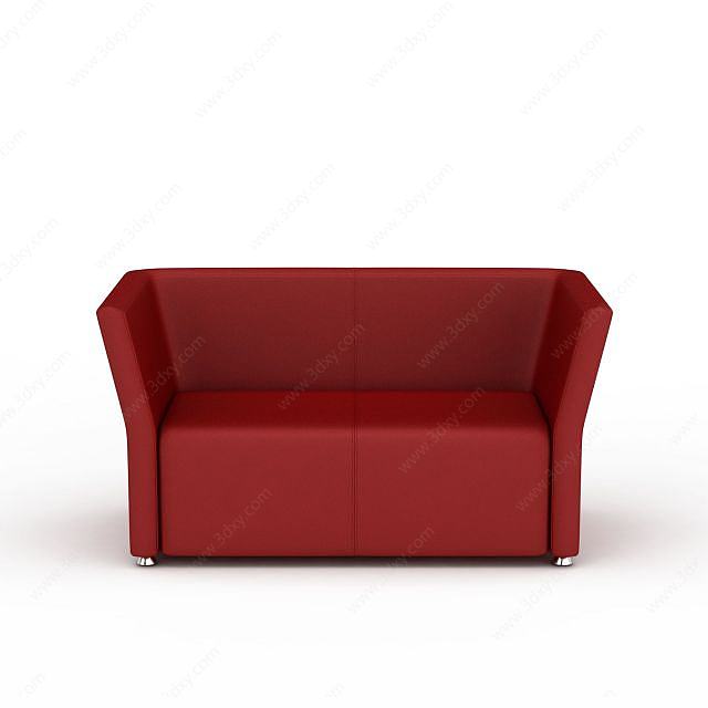 双人红色皮沙发3D模型