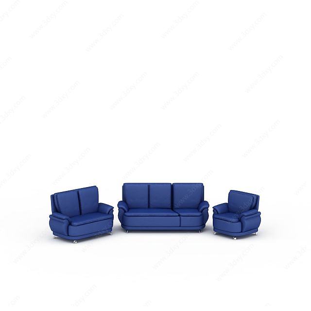 蓝色皮质沙发3D模型