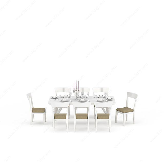 简约白色桌椅3D模型