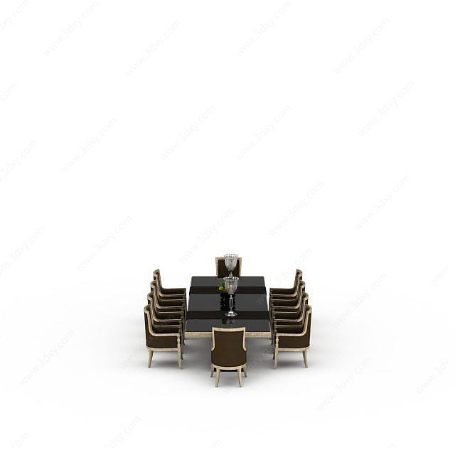 长形黑色桌椅3D模型