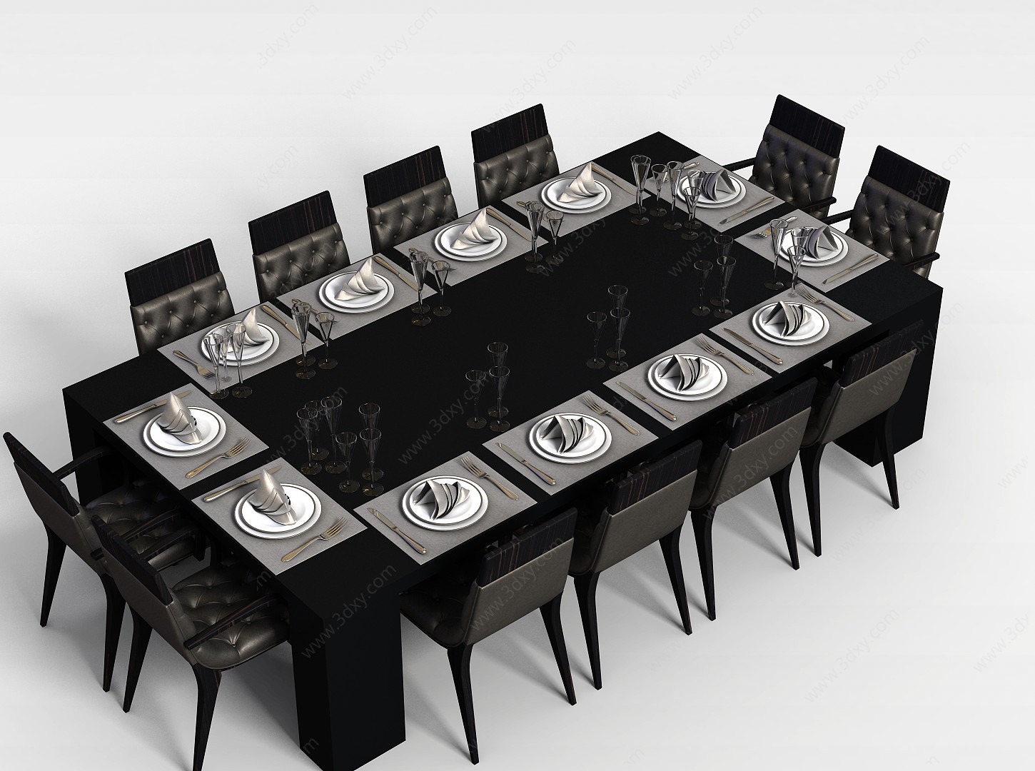 长形黑色餐桌椅3D模型