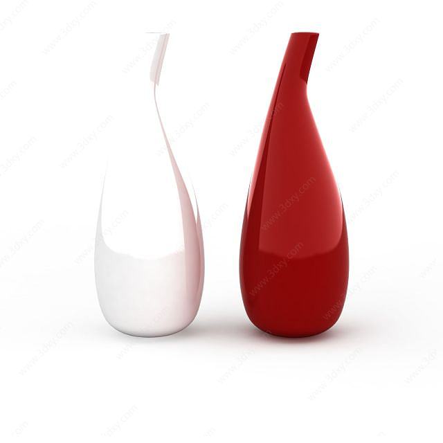 红白陶瓷瓶3D模型