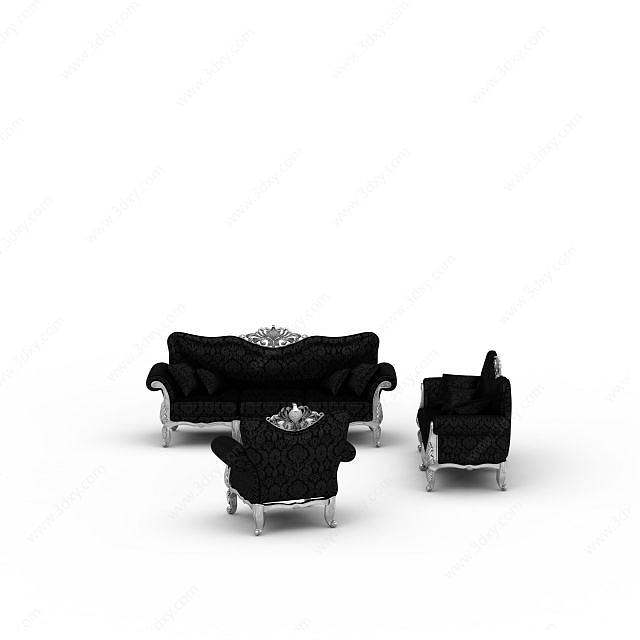 黑色沙发组合3D模型