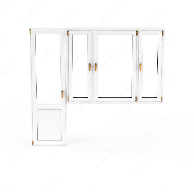 白色玻璃门窗3D模型