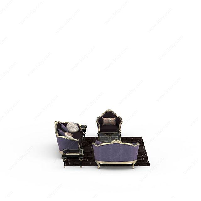 欧式紫色沙发3D模型