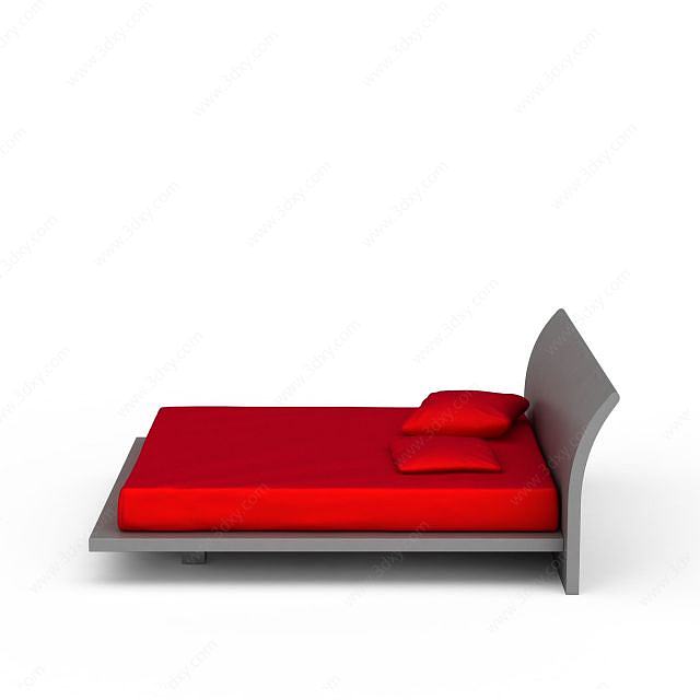 现代红色双人床3D模型