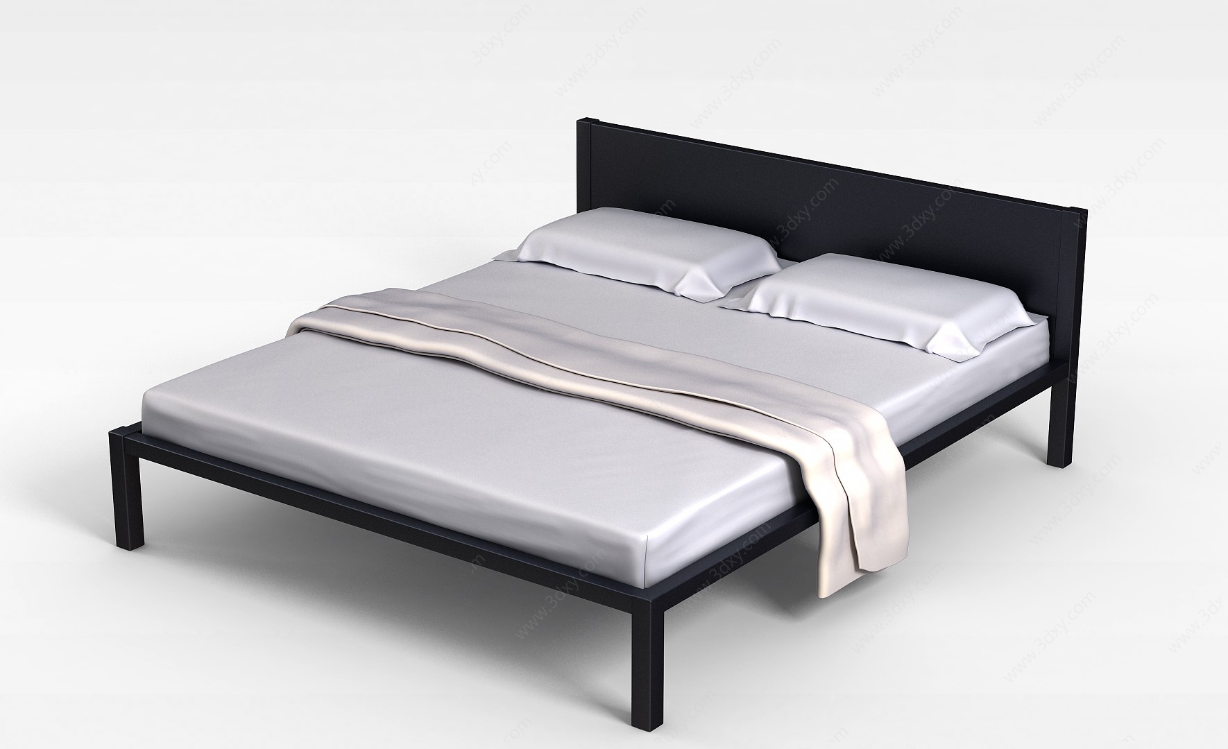 现代简约式硬床3D模型
