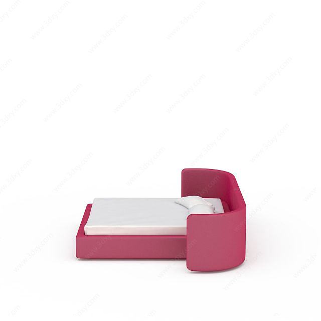 粉色现代双人床3D模型