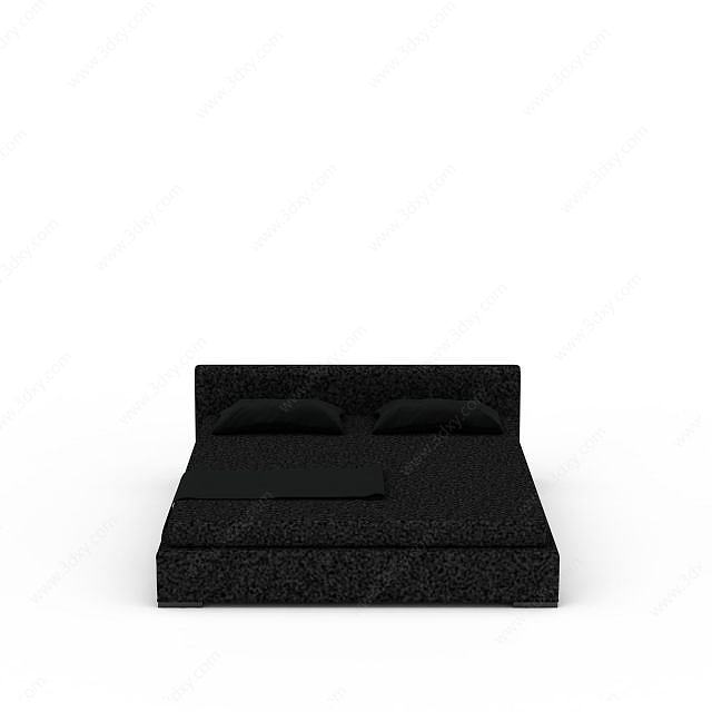 纯黑色经典式双人床3D模型