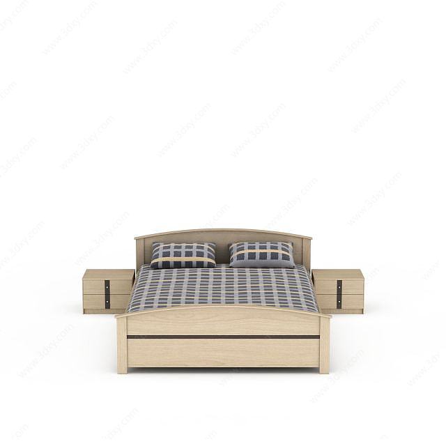 中式木制双人床3D模型