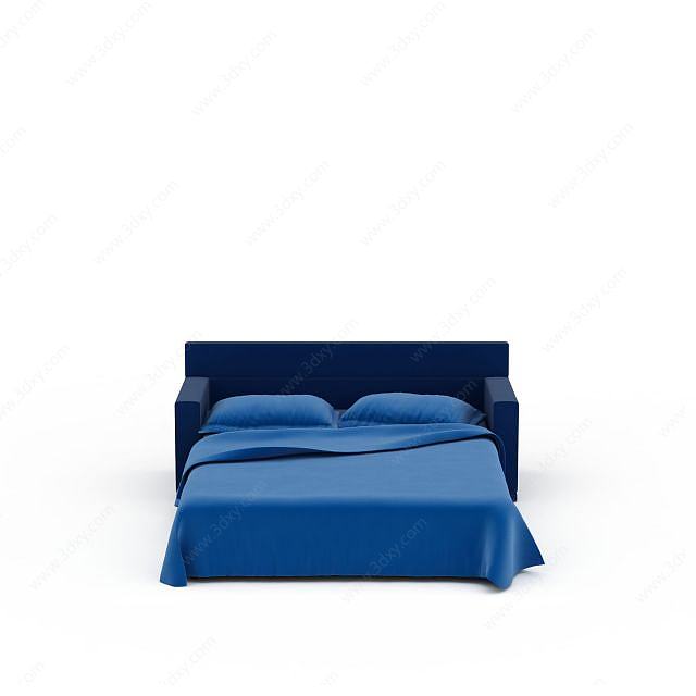 纯蓝色双人床3D模型