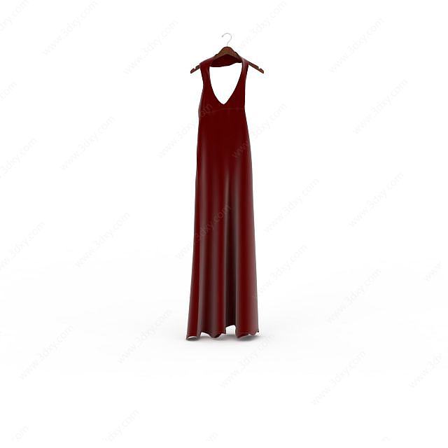 红色吊带礼服3D模型