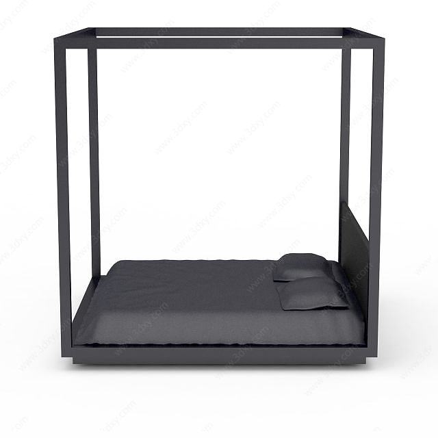 黑色四柱床3D模型