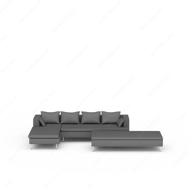 黑色L型沙发3D模型