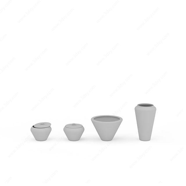 陶瓷水杯组合3D模型