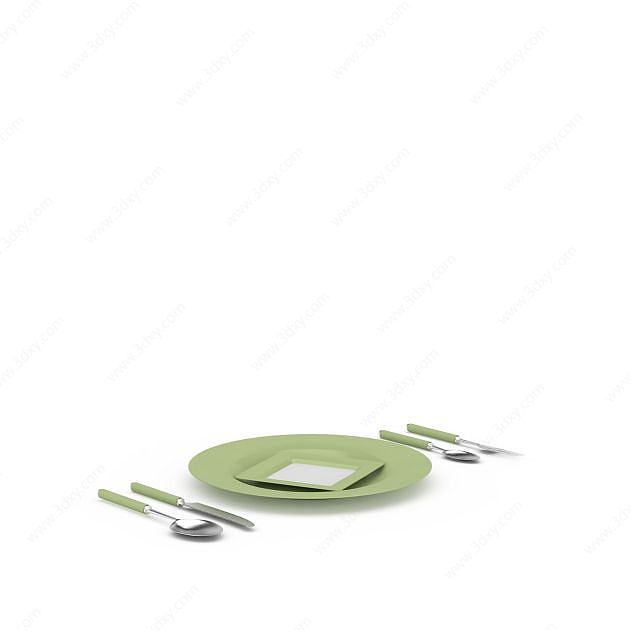 绿色西餐餐具3D模型