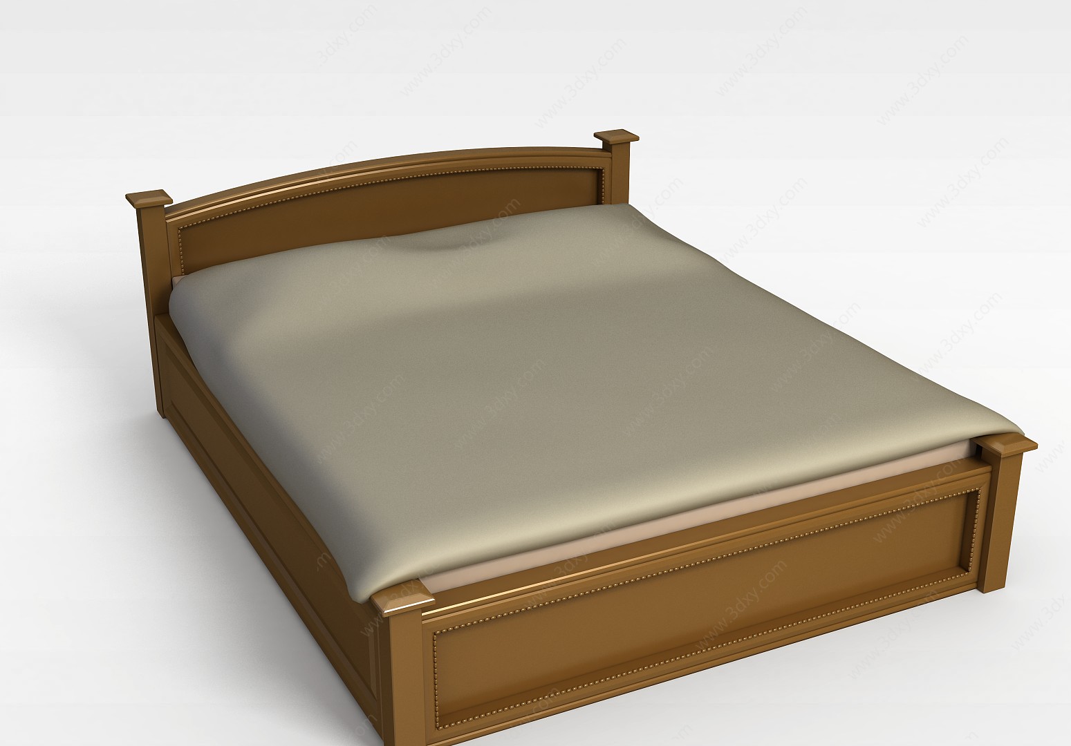 灰色实木床3D模型