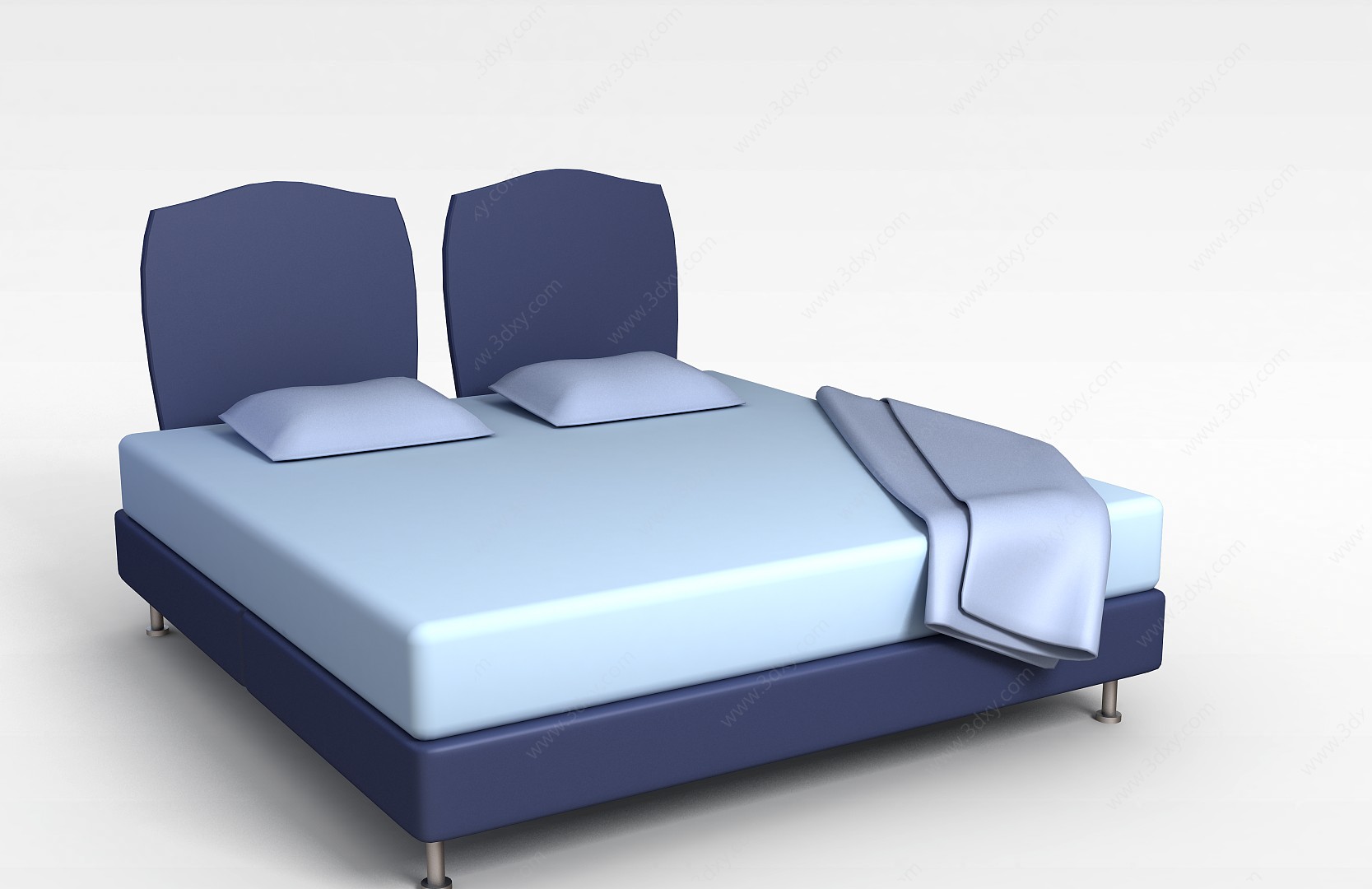 蓝色布艺床3D模型