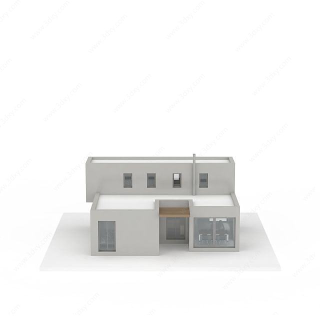 白色二层建筑3D模型