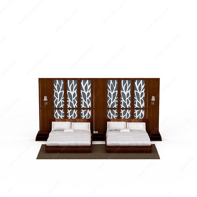 酒店双人床3D模型