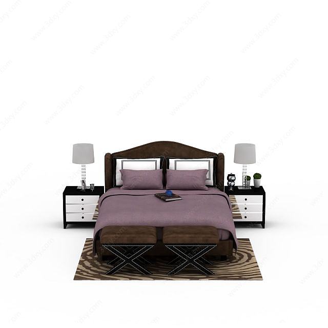 褐色高档床3D模型
