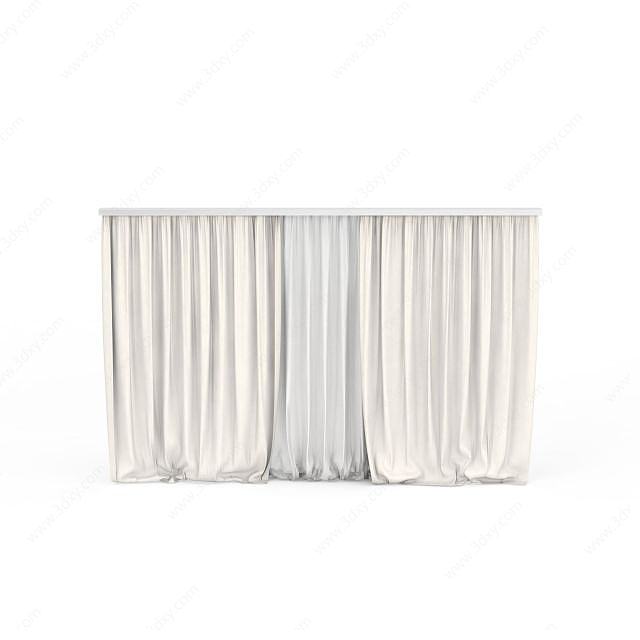 现代白色窗帘3D模型