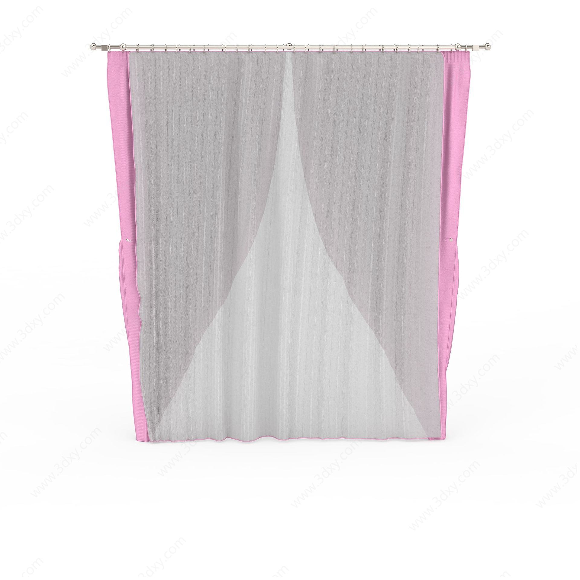 粉色双层窗帘3D模型