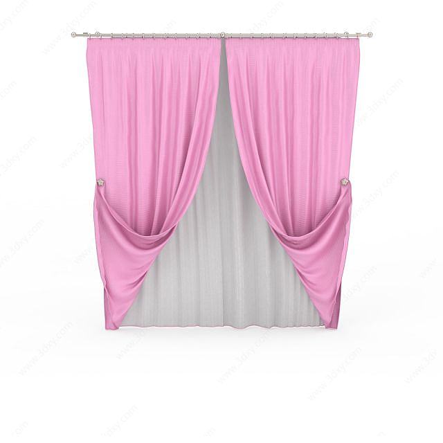 粉色双层窗帘3D模型